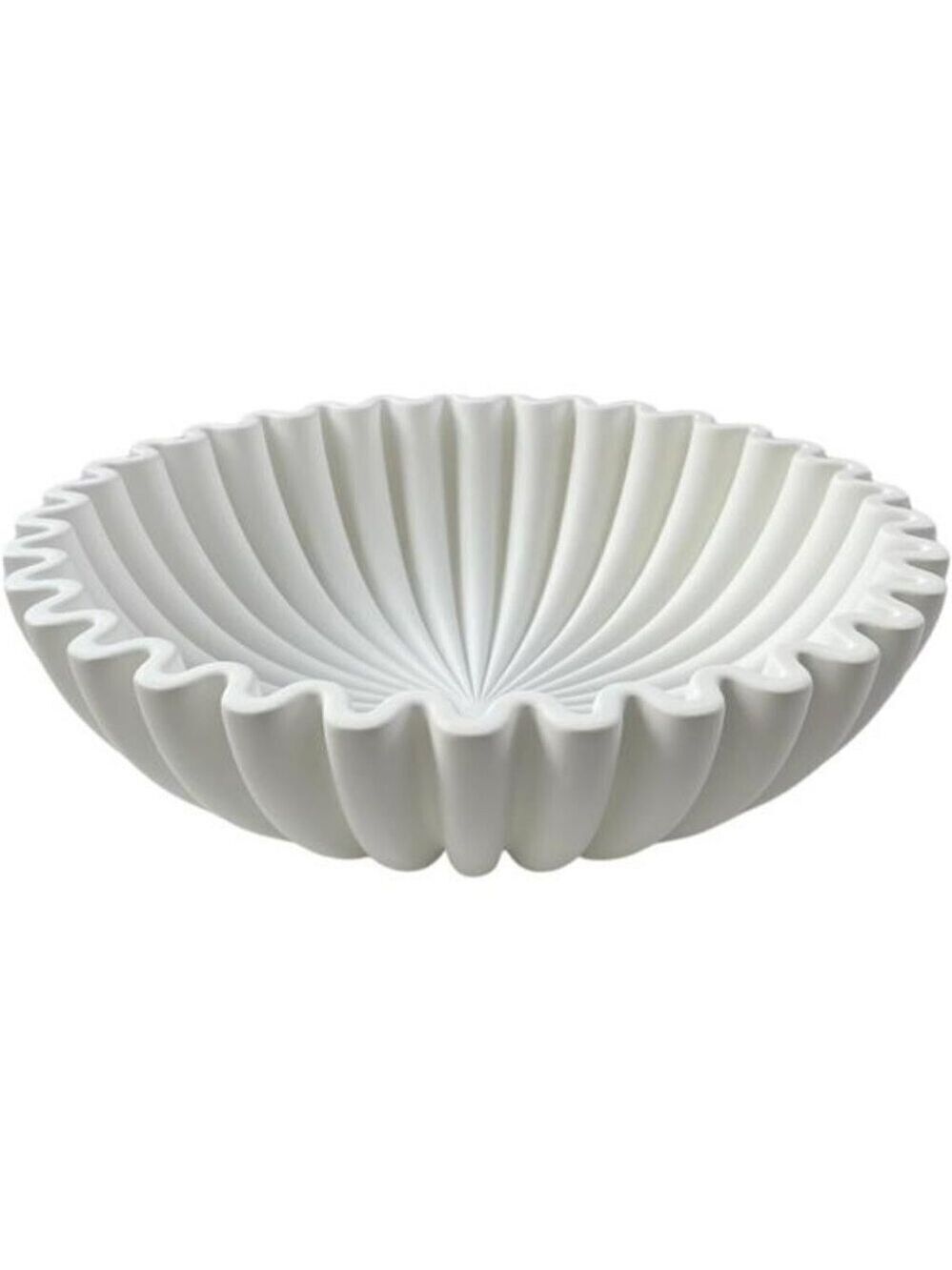 OAKOA White Concrete Decorative Bowl Fluted Scalloped Centerpiece Modern